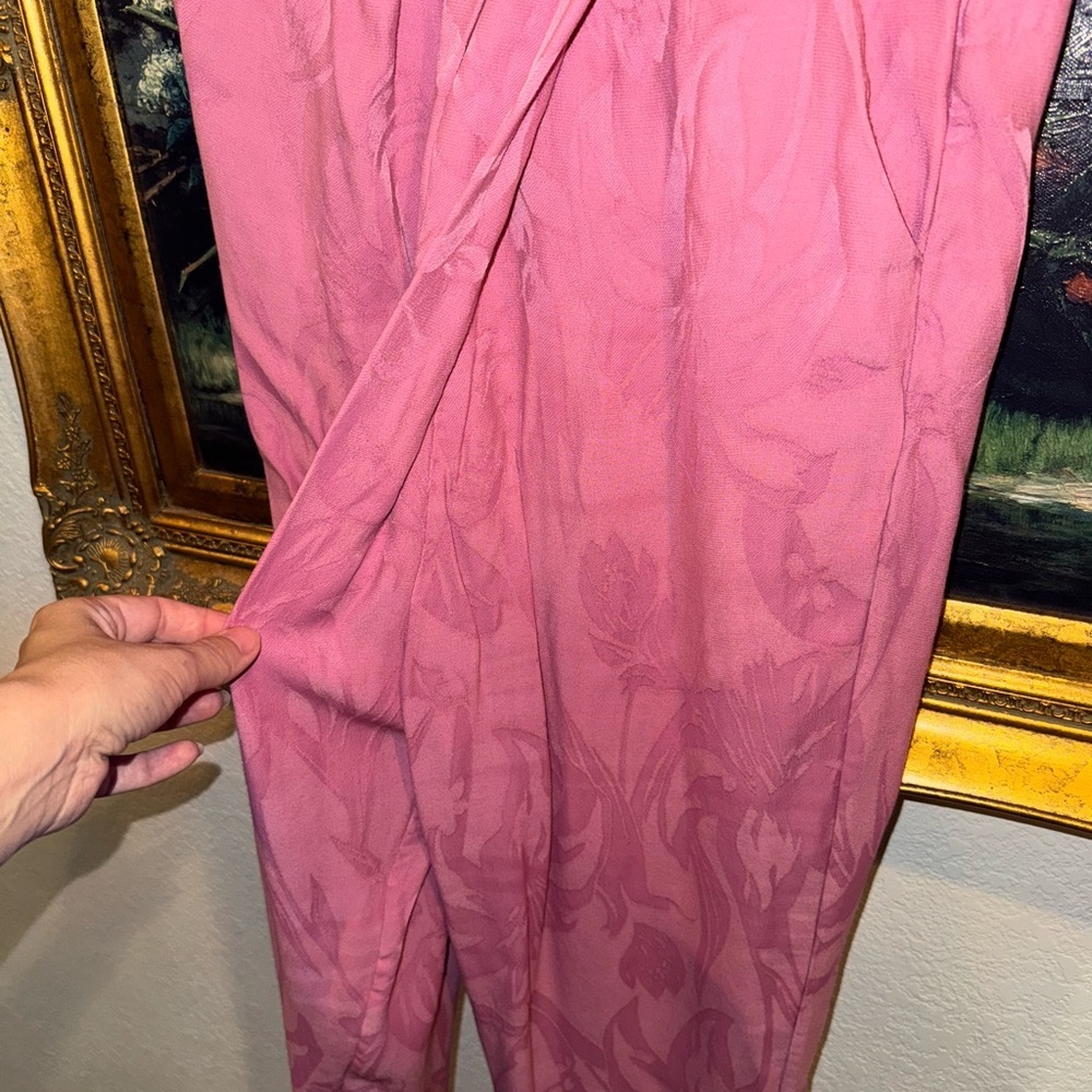 Eik Ai High Waist Pink Floral Wrap Waist Cropped Pants Sophisticated Luxury M — image 5 of 8
